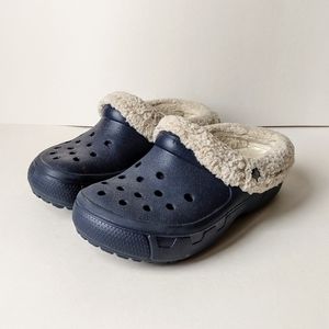 Fuzzy Crocs Lined Dark Blue EUC Size J2